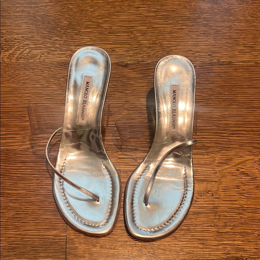 Manolo Blahnik Silver Sandals with Modern Design